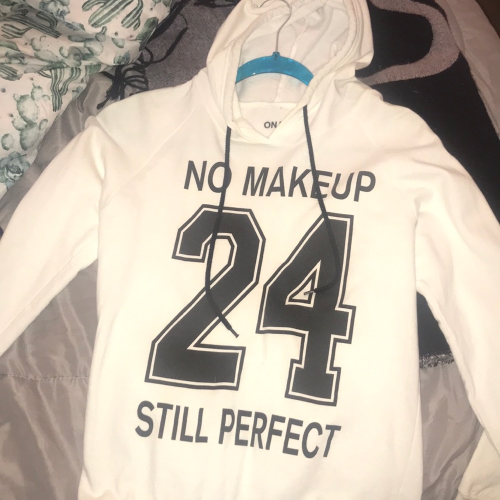 No Makeup white hoodie